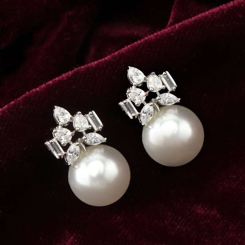 bold earrings for women-Nipura Zircon Pearl Fall Earrings