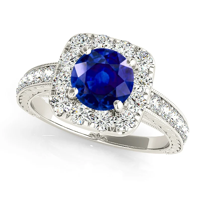 vintage rings for women-2.40 ct. Genuine Blue Sapphire Gallery Work Halo Ring