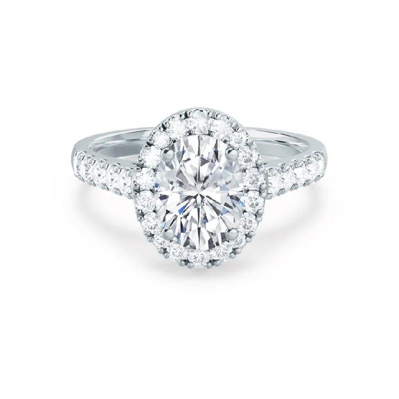 diamond halo engagement rings for women-ROSA - Oval Diamond Halo Platinum 950 Engagement Ring