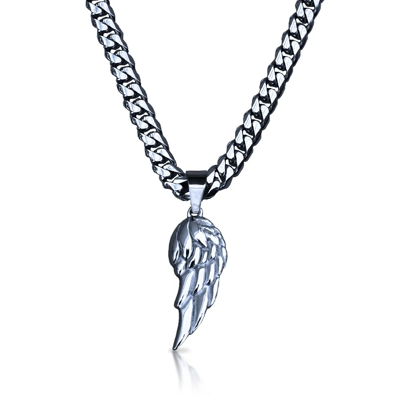 large statement necklaces for women-Pro Wing Pendant With 6mm Cuban Link Chain Necklace - Stainless Steel