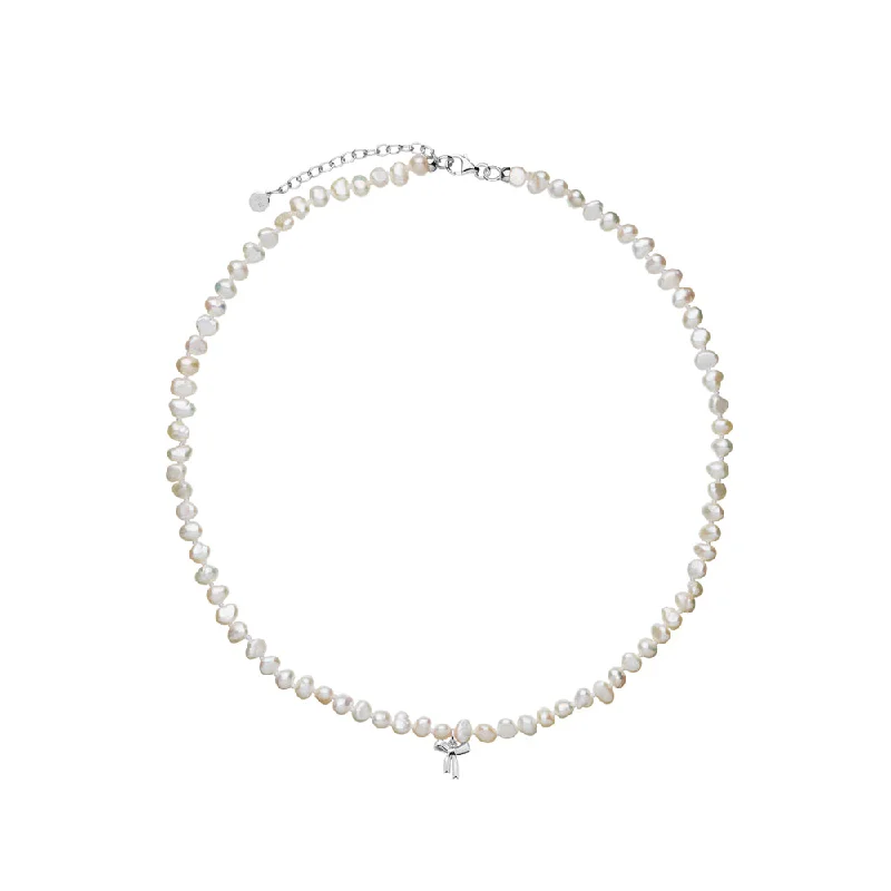 multi-layer necklaces for women-Karen Walker Petite Bow With Pearls Necklace - Sterling Silver