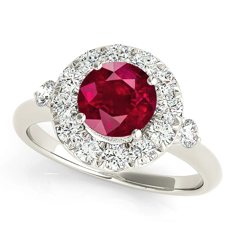 eternity bands for women-1.35 ct. Genuine Ruby Ring With Halo And Side Accent Diamonds