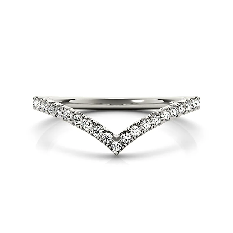 promise rings for women-Round Diamond V Shape Curved Band