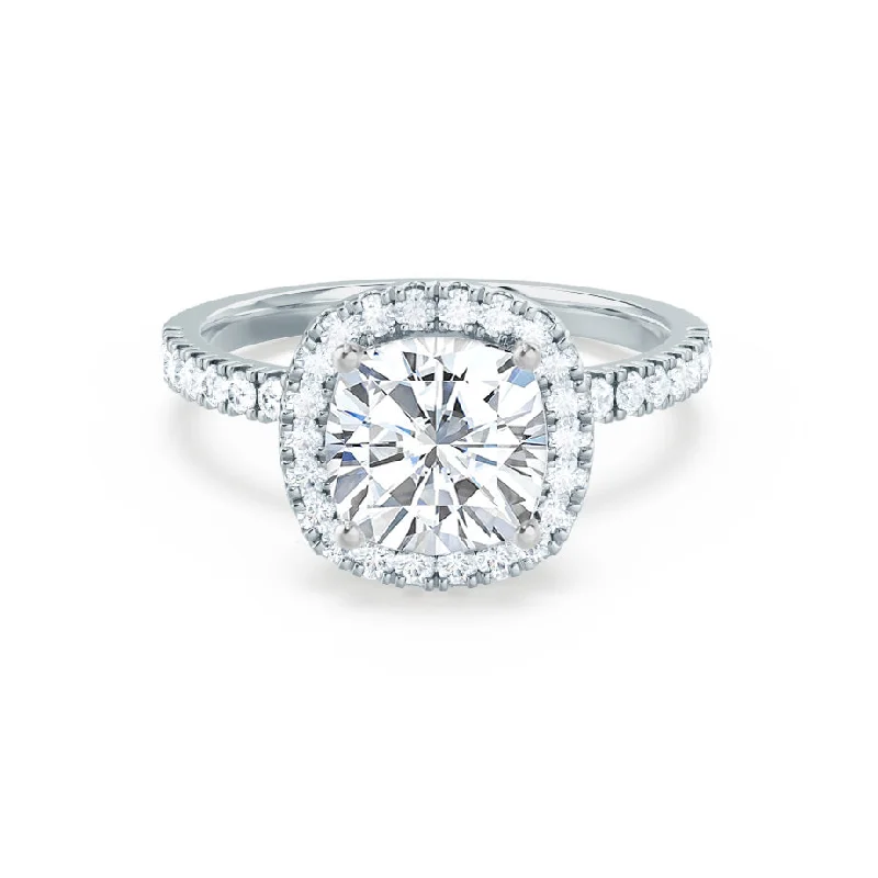 high-quality engagement rings for women-CASEADA - Cushion Lab Diamond Platinum Halo