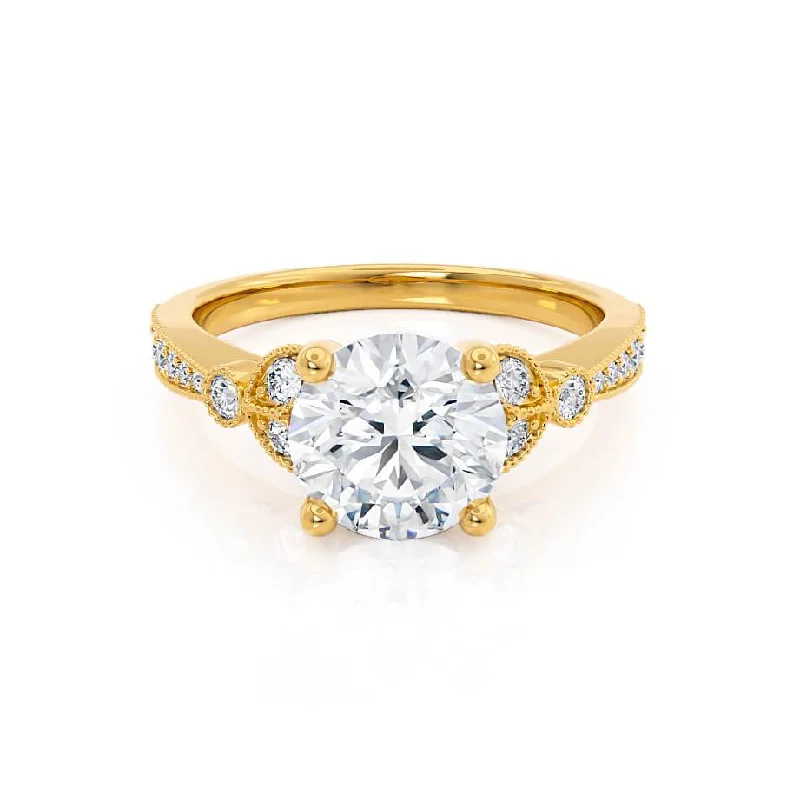 radiant-cut engagement rings for women-LILIANA - Round Natural Diamond 18k Yellow Gold Shoulder Set Ring