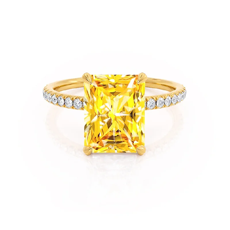 modern vintage engagement rings for women-LIVELY - Chatham® Radiant Yellow Sapphire & Diamond 18k Yellow Gold Petite Hidden Halo Pavé Shoulder Set Ring