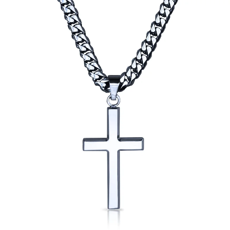 sparkling necklaces for women-Pro Cross Pendant With 6mm Cuban Link Chain Necklace - Stainless Steel