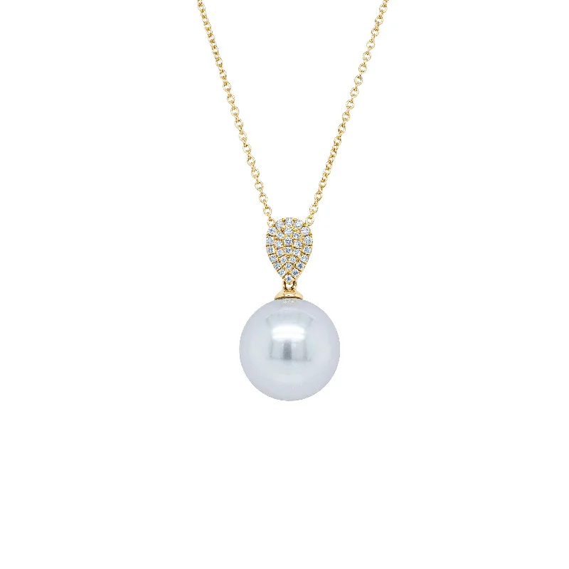 colorful necklaces for women-18ct Yellow Gold 13.6mm South Sea Pearl & Diamond Aegean Pendant