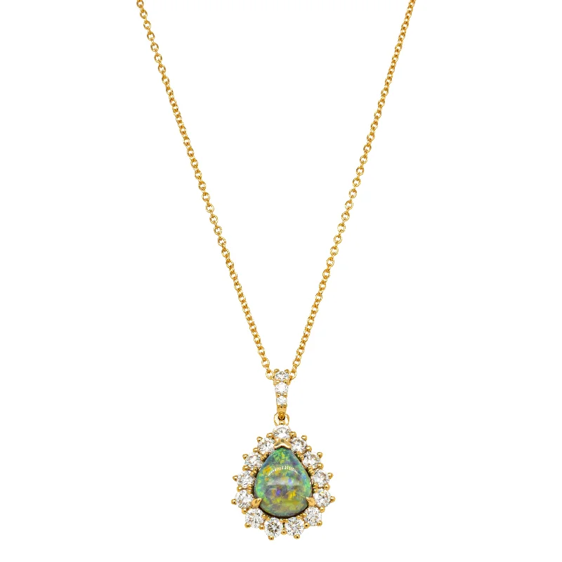 silver-plated necklaces for women-18ct Yellow Gold 2.33ct Opal & Diamond Belle Pendant