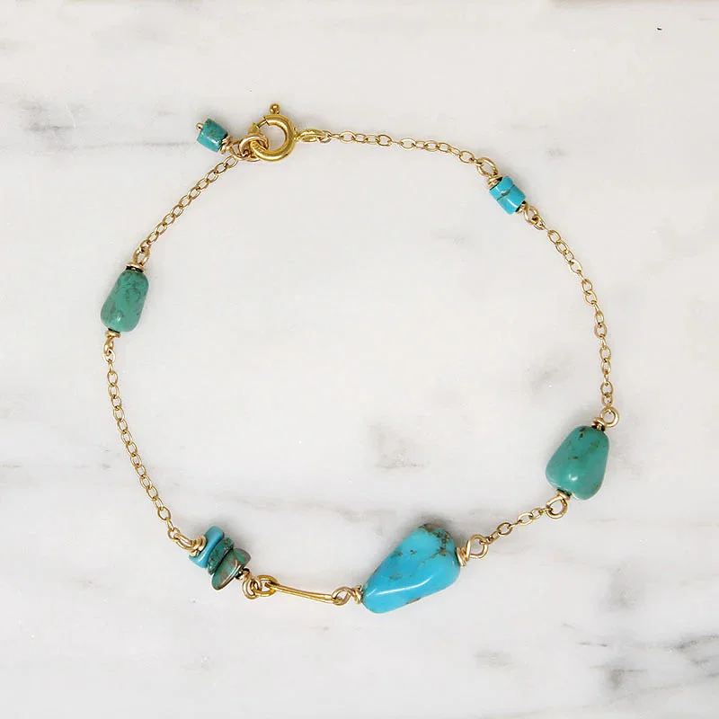 trendy bangles with gemstones for women-Turquoise Bead & Gold Filled Chain Bracelet by Brin