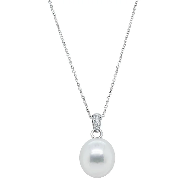 vintage-inspired necklaces for women-18ct White Gold South Sea Pearl & Diamond Pendant