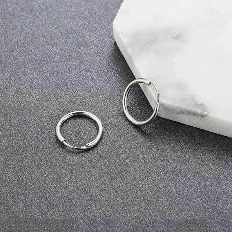 silver dangle earrings for women-Mahi Rhodium Plated Plain Round Hoop Bali Earrings for Men (ER1109837RMen18mm)