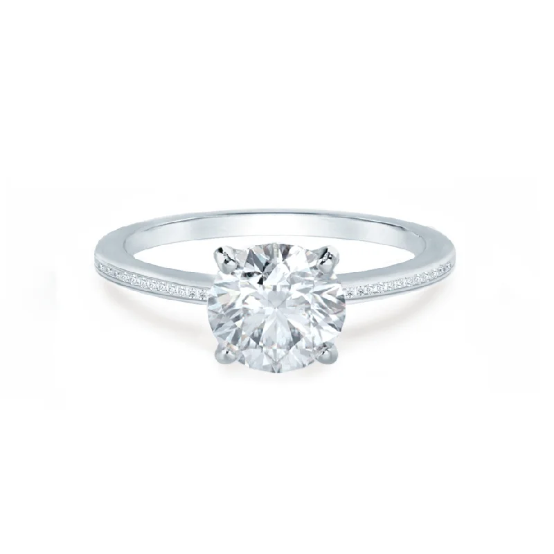 stylish diamond engagement rings for women-IRIS - Round Lab Diamond 950 Platinum Petite Channel Set Ring