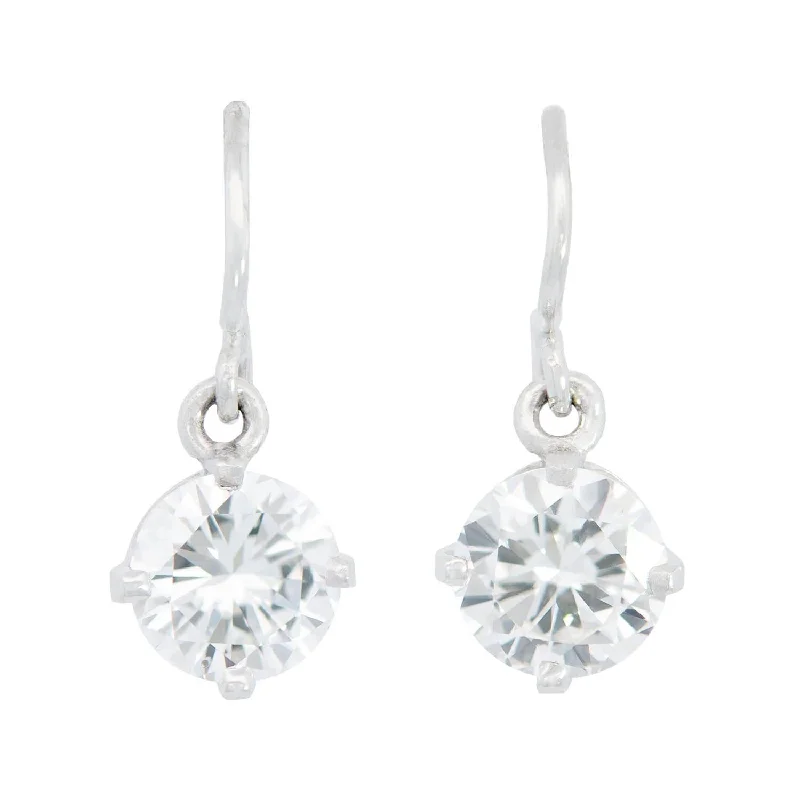 silver-plated earrings for women-Estate Platinum Diamond Drop Earrings