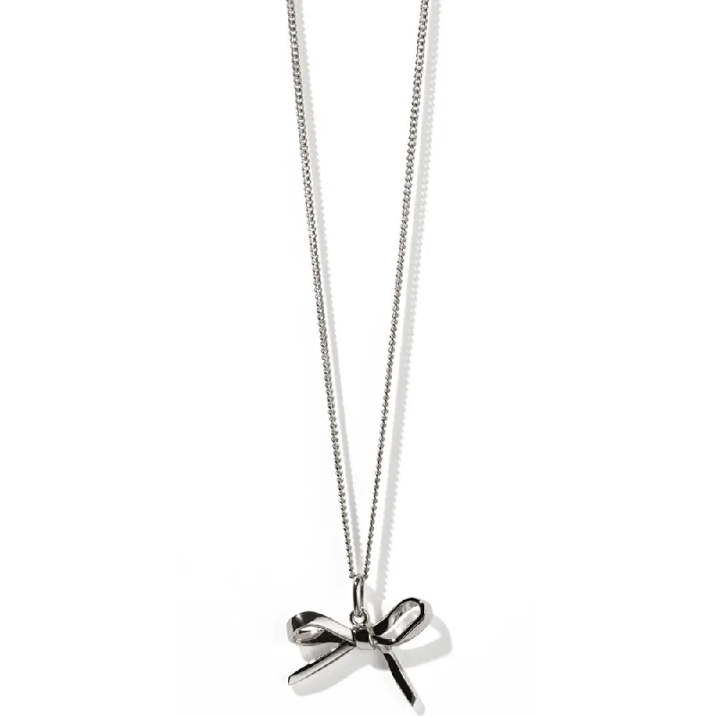 boho necklaces for women-Meadowlark Bow Charm Necklace - Sterling Silver