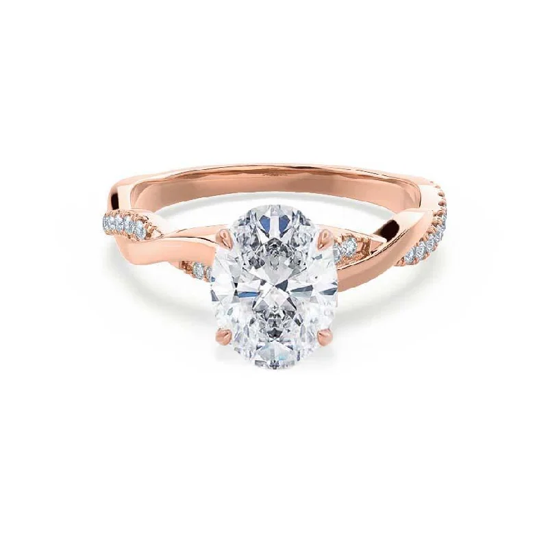 affordable diamond engagement rings for women-EDEN - Oval Moissanite & Diamond 18k Rose Gold Vine Solitaire Ring