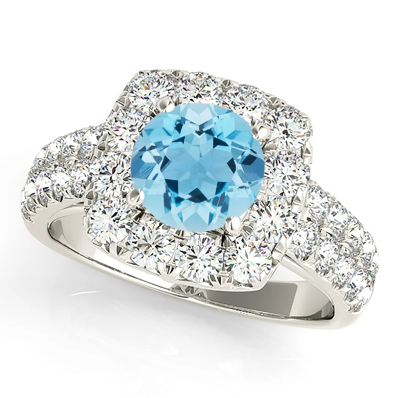 oversized rings for women-2.00 ct. Genuine Aquamarine Ring With Cushion Halo