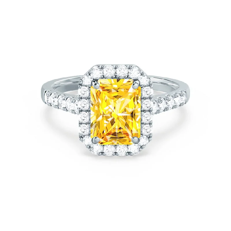 halo engagement rings for women-ESME - Chatham® Radiant Lab-Grown Yellow Sapphire & Diamond 18k White Gold Halo