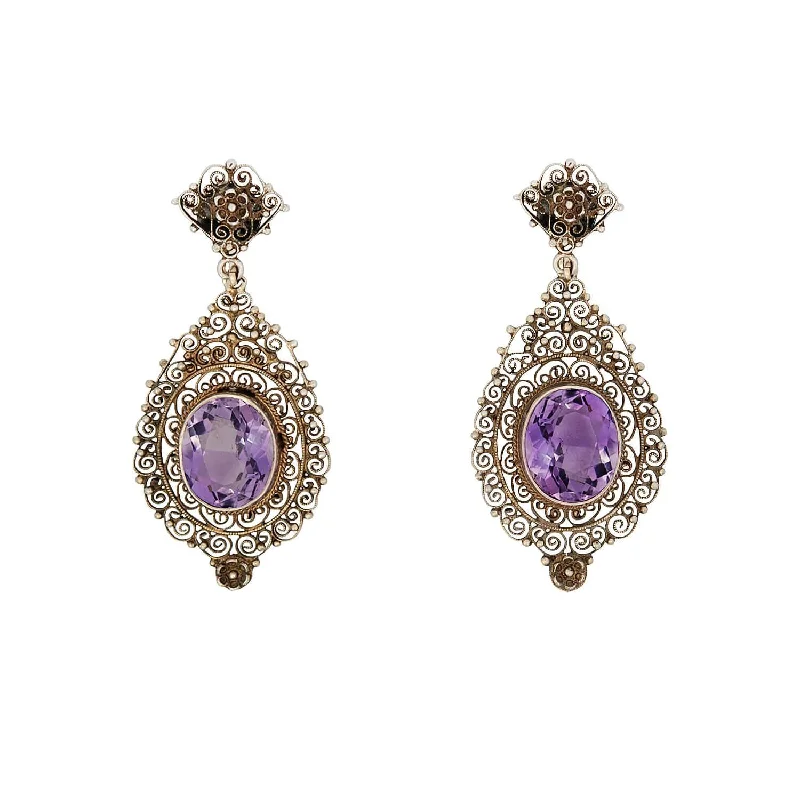 luxury earrings for women-Edwardian Italian Silver Gilt Amethyst Earrings