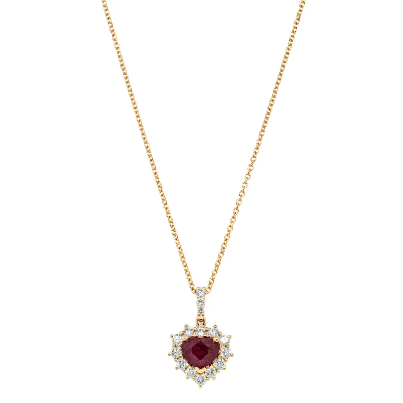 sterling silver necklaces for women-18ct Yellow Gold 2.02ct Ruby & Diamond Heart Belle Pendant