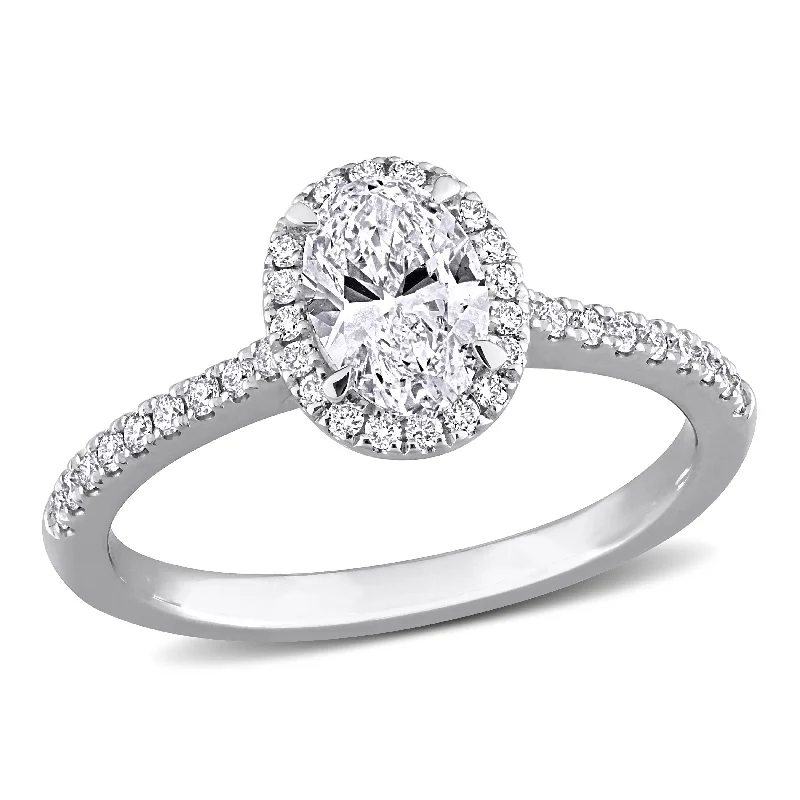 radiant-cut engagement rings for women-Created Forever 1ct TW Oval Lab-Grown Diamond Halo Engagement Ring in 14k White Gold