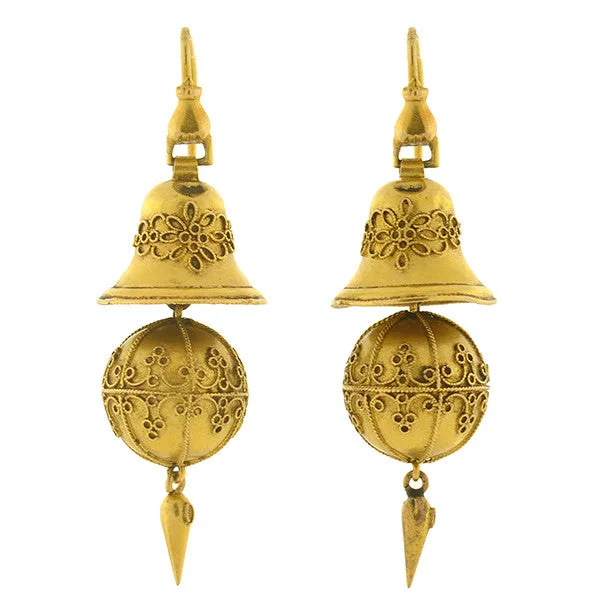 stud earrings for women-Victorian 15kt Etruscan Ball & Bell Hanging Earrings