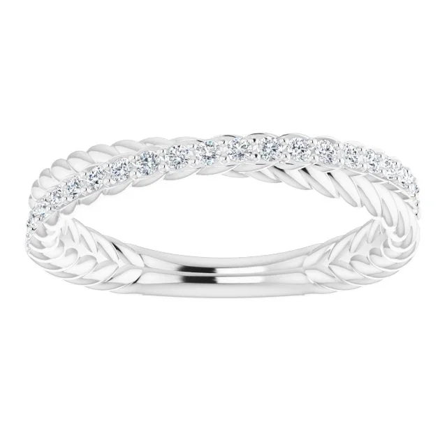 fashion-forward rings for women-Rope Pattern Round Diamond Wedding Band Criss Cross Ring