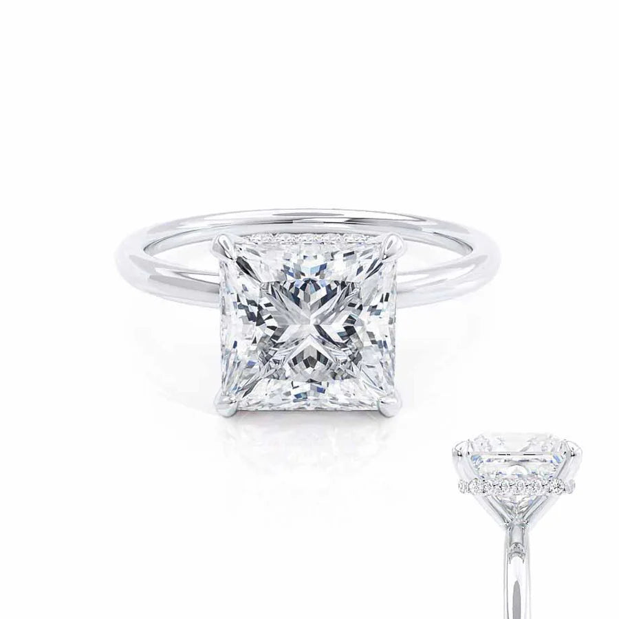 intricate engagement rings for women-PARIS - Princess Lab Diamond 950 Platinum Petite Hidden Halo