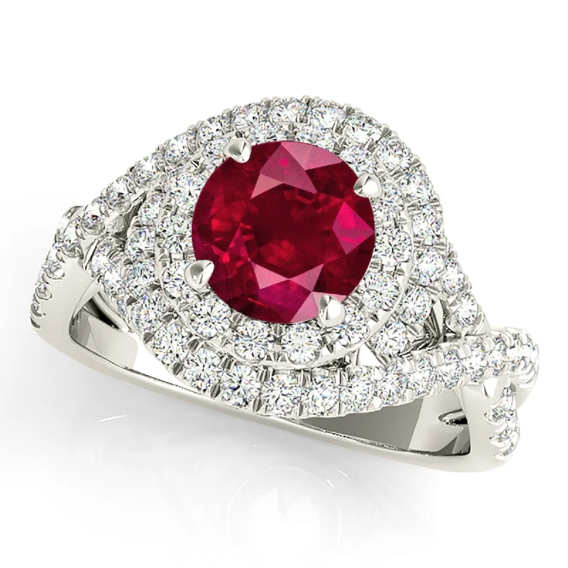 custom-made rings for women-1.35 ct. Genuine Ruby Ring With Wrap Around  Halo And Twist Diamond Band