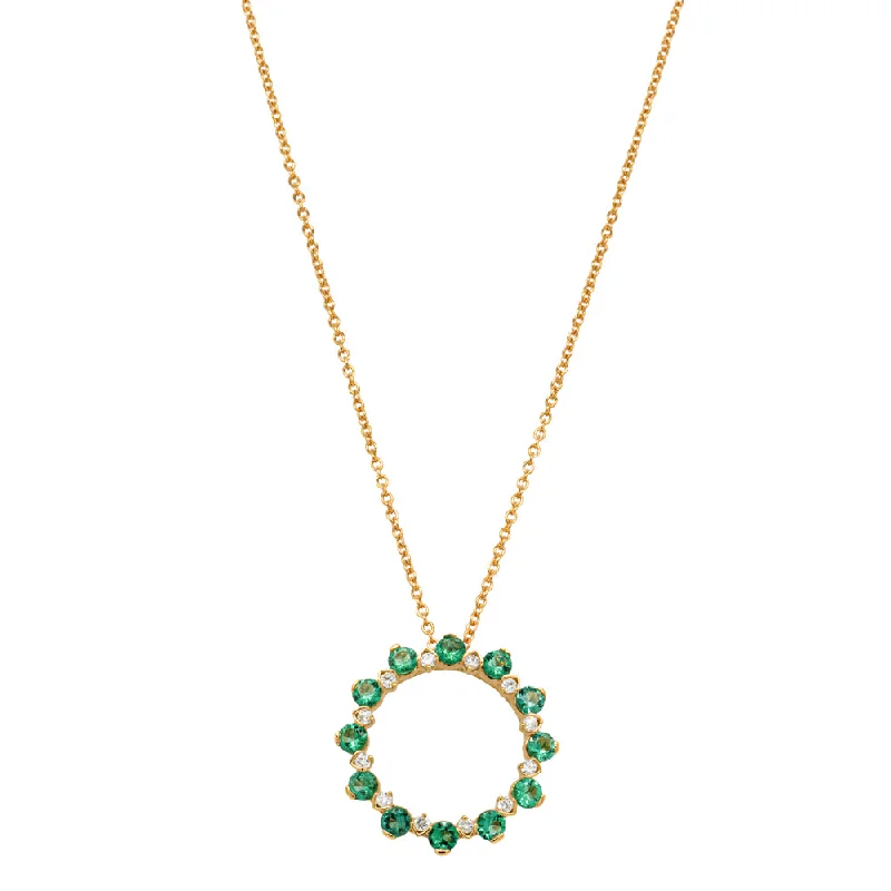 luxurious gold necklaces for women-18ct Yellow Gold .83ct Emerald & Diamond Pendant