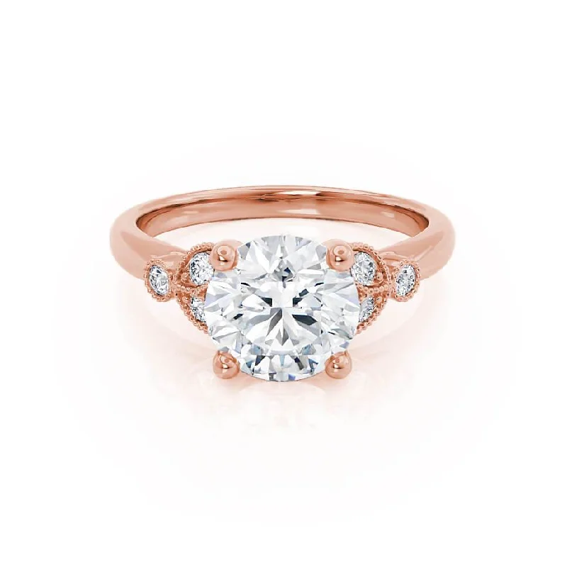 custom gemstone engagement rings for women-DELILAH - Round Moissanite 18k Rose Gold Shoulder Set Ring