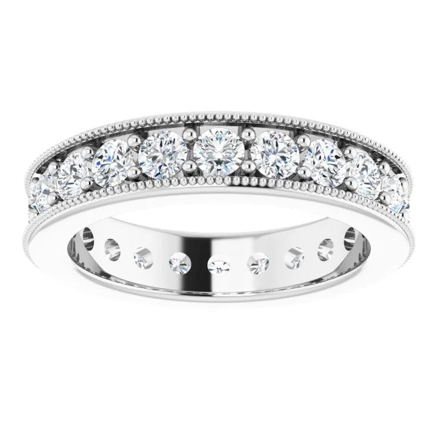 elegant rings for women-1.76 ct. Round Diamond Eternity Band Milgrain Accent Ring