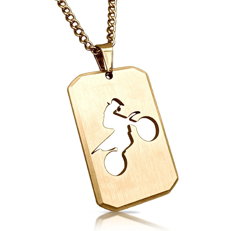 gold necklaces for women-Motocross Cut Out Pendant With Chain Necklace - 14K Gold Plated Stainless Steel