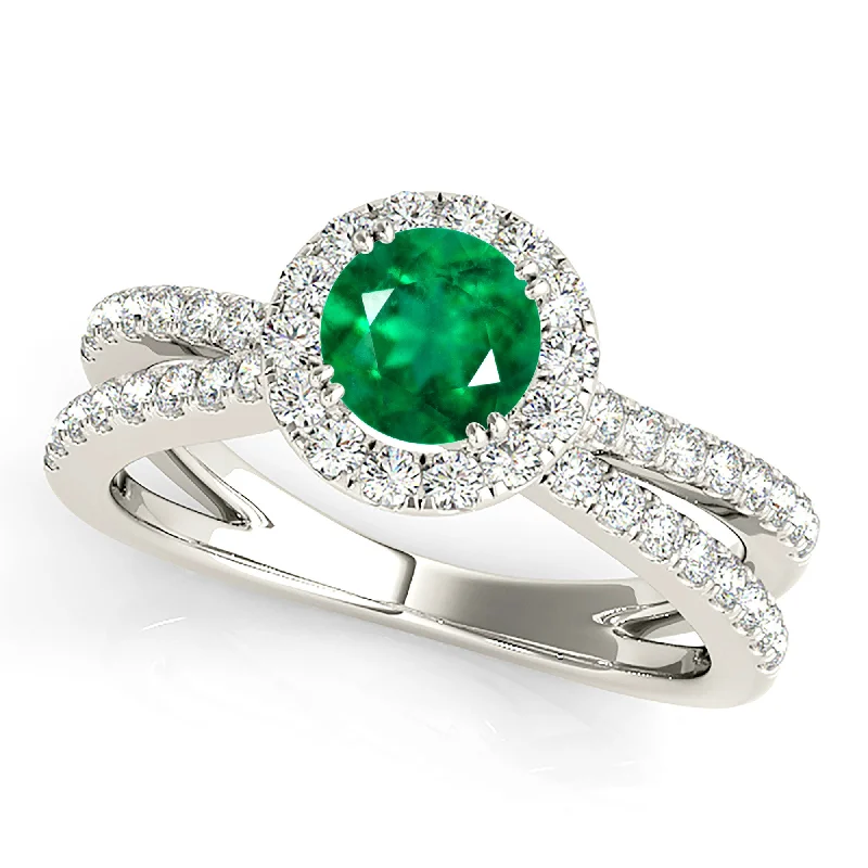 bold gemstone rings for women-1.15 ct. Genuine Emerald Ring With Halo And Wide Split Shank