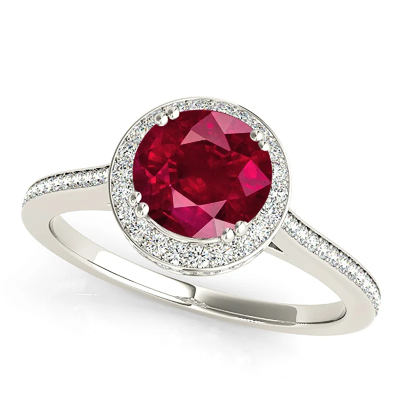 luxury rings with diamonds for women-2.35 ct. Genuine Ruby Ring With Halo And Thin Diamond band