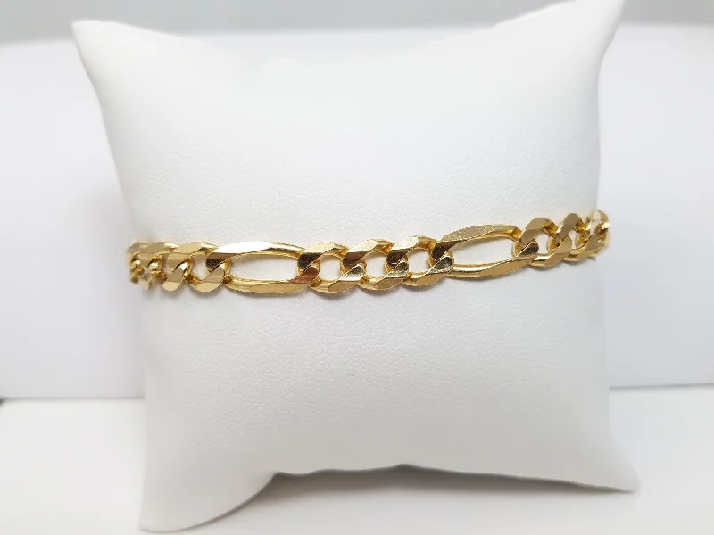 romantic charm bangles for women-Classic 7.5" Solid 14k Yellow Gold Figaro Link Bracelet