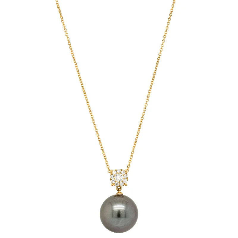 fashion necklaces for women-18ct Yellow Gold 14.5mm Black Pearl & Diamond Galaxy Necklace