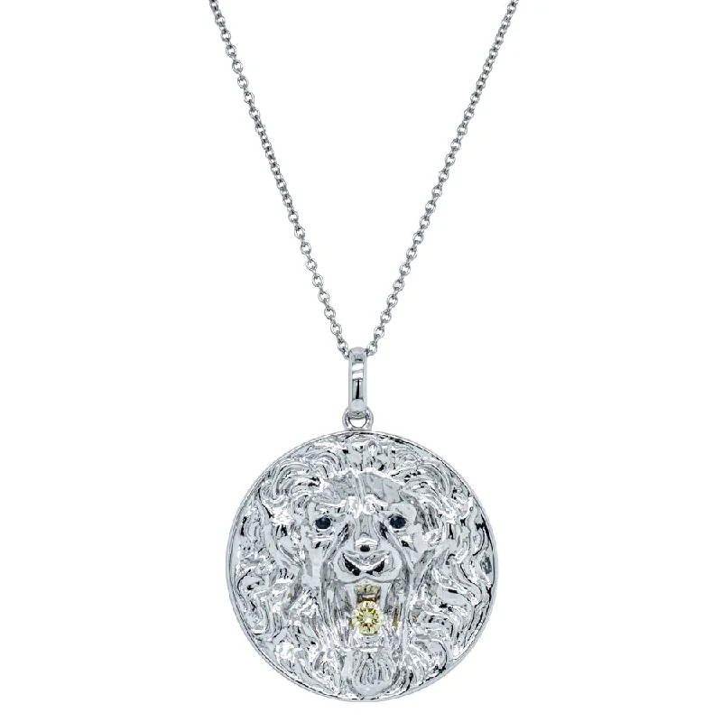 custom name necklaces for women-18ct White Gold Sapphire & Yellow Diamond Lion Pendant