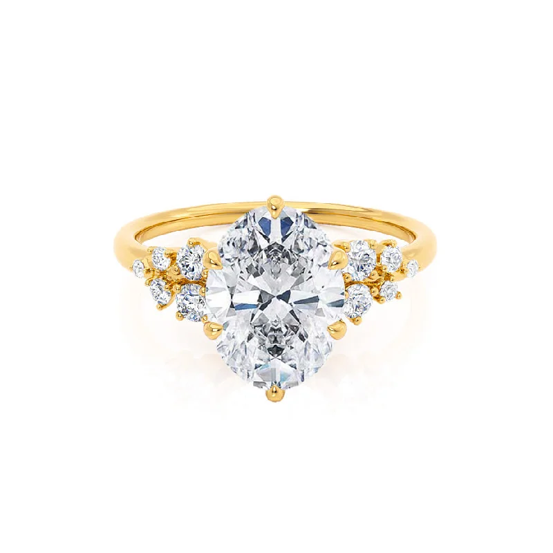 gold engagement rings for women-ALYA - Oval Lab Diamond Starburst Cluster Shoulder Set Engagement Ring 18k Yellow Gold