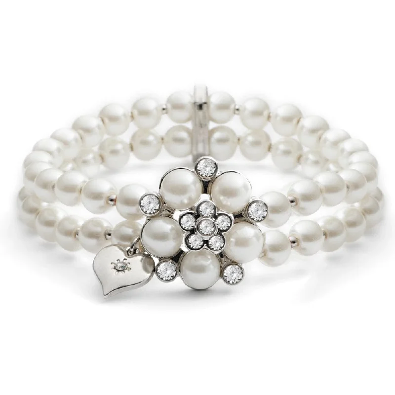 silver bangles for women-Audrey Hepburn Bracelet: 2 Row Glass Pearl and Diamante Stretch Bracelet