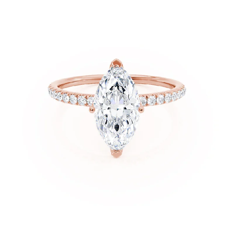 stackable engagement rings for women-MACY - Marquise Moissanite 18k Rose Petite Solitaire Ring