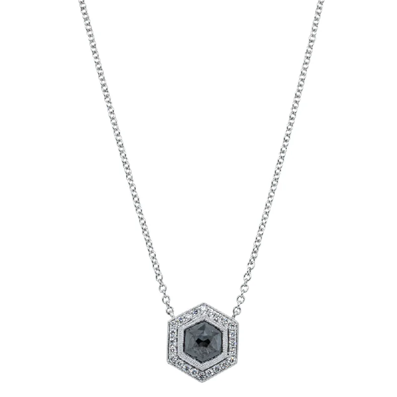 luxurious necklaces for women-18ct White Gold .94ct Black Diamond Halo Pendant