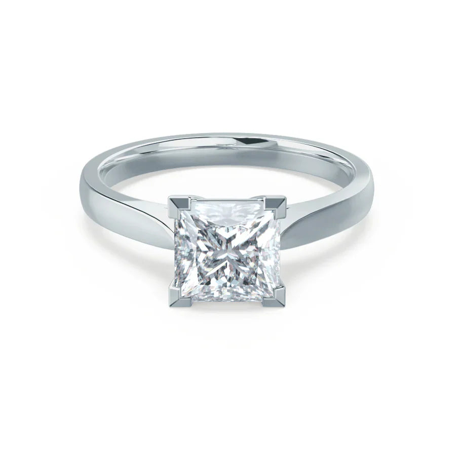 halo engagement rings for women-ROSALEE - Princess Natural Diamond 18k White Gold Solitaire