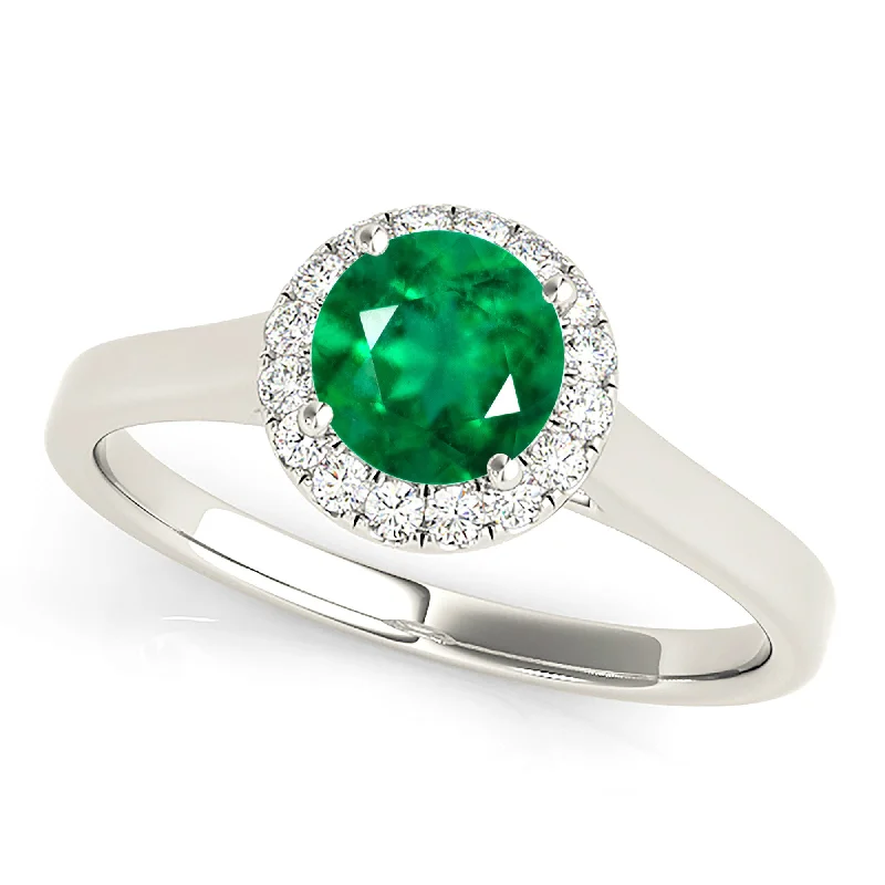 high-quality engagement rings for women-1.15 ct. Genuine Emerald Ring With Halo And Solid Gold Shank