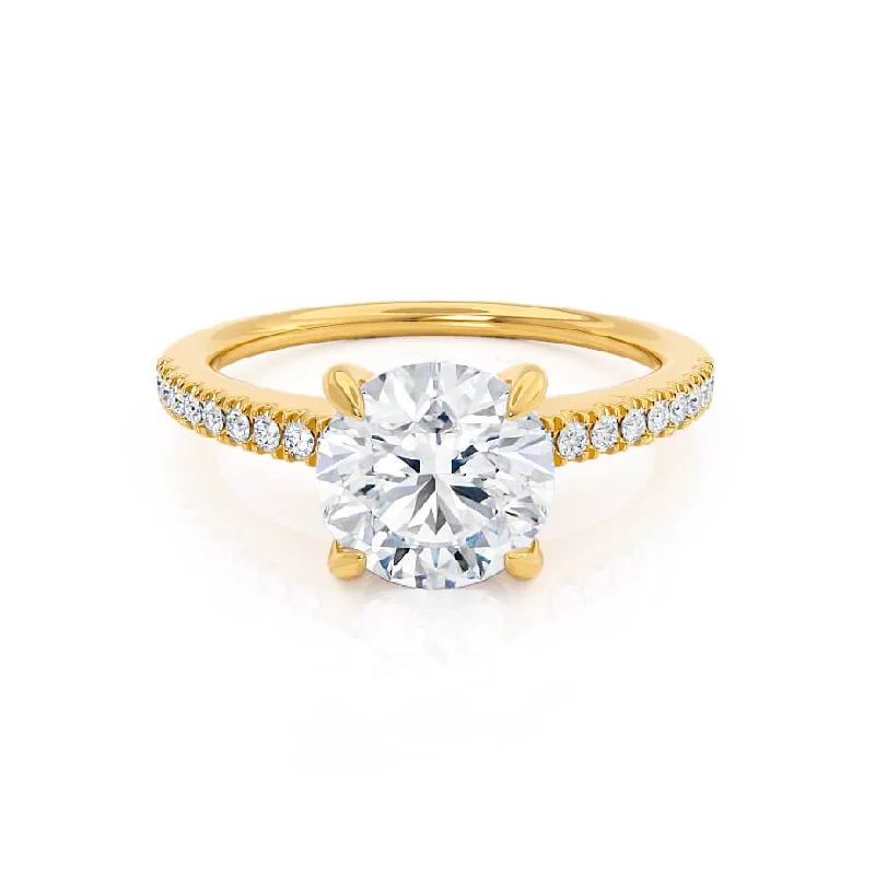 vintage diamond engagement rings for women-CATALINA - Round Lab Diamond 18k Yellow Gold Shoulder Set Ring