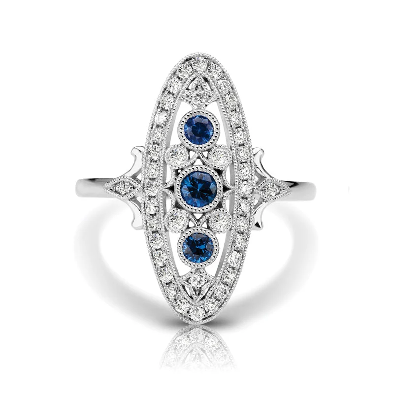 wedding ring sets with gemstones for women-Vintage Inspired 0.35 ct. Natural Blue Sapphire Ring