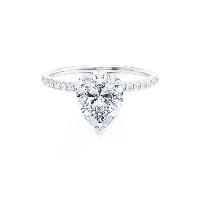 romantic engagement rings for women-MACY - Pear Diamond Petite Shoulder Set 18k White Gold Engagement Ring