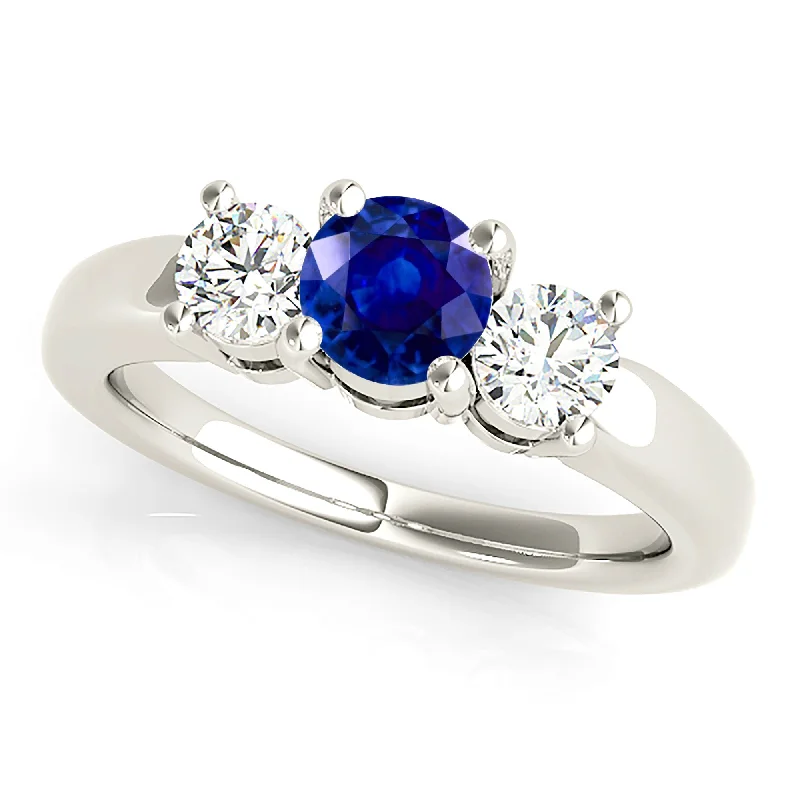 luxurious wedding rings for women-1.20 ct. Genuine Blue Sapphire Three Stone Engagement Ring