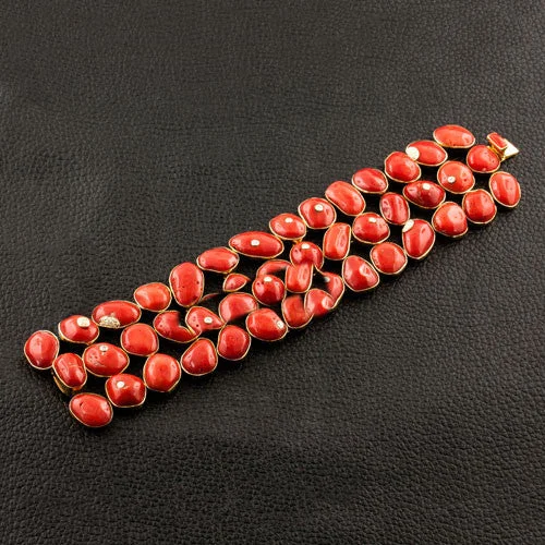 vintage charm bracelets for women-Coral & Diamond Bracelet