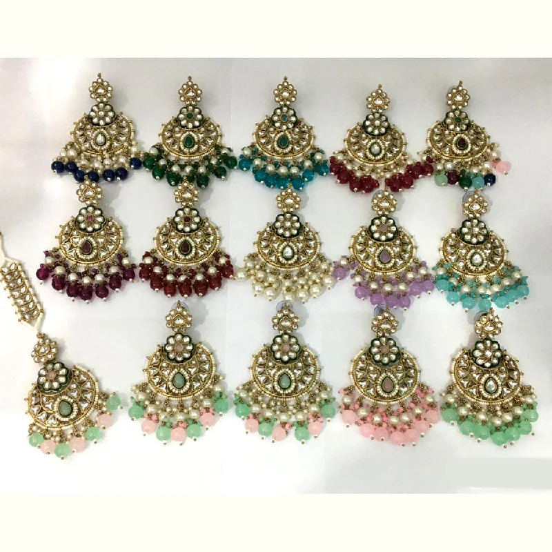 custom earrings for women-Rani Sati Jewels Gold Plated Kundan Maangtikka With Earrings